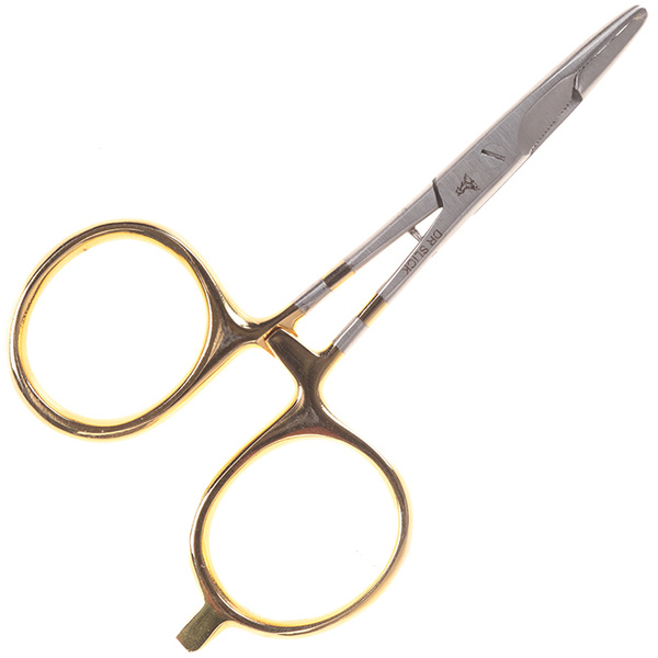 Pinza hemostática con tijeras y anillas doradas Dr Slick