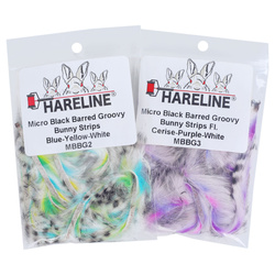 Tiras estrechas de piel de conejo con pelo Micro Black Barred Groovy Bunny Hareline