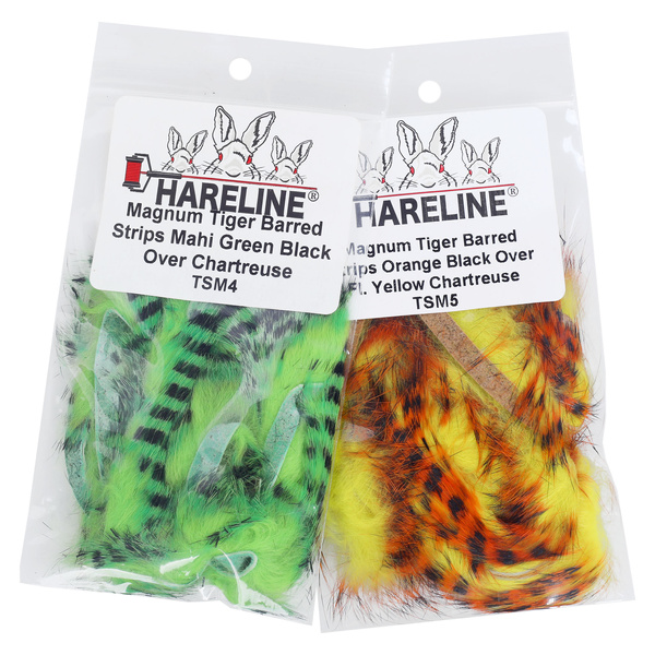 Hareline Tiras anchas de piel de conejo con pelo Magnum Tiger Barred