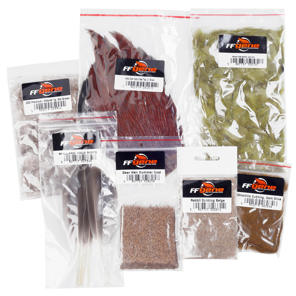 Surtido de materiales para montar moscas secas FFGene